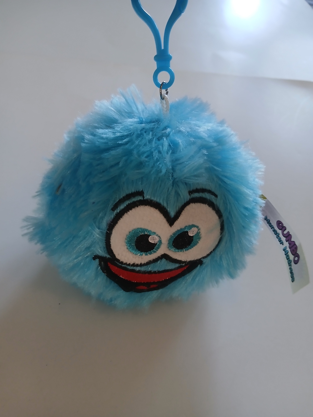 Vintage Plush Blue Fuzzy Keychain Toy -Cute Smile Pom, Brand Mo Chi From Nitendo